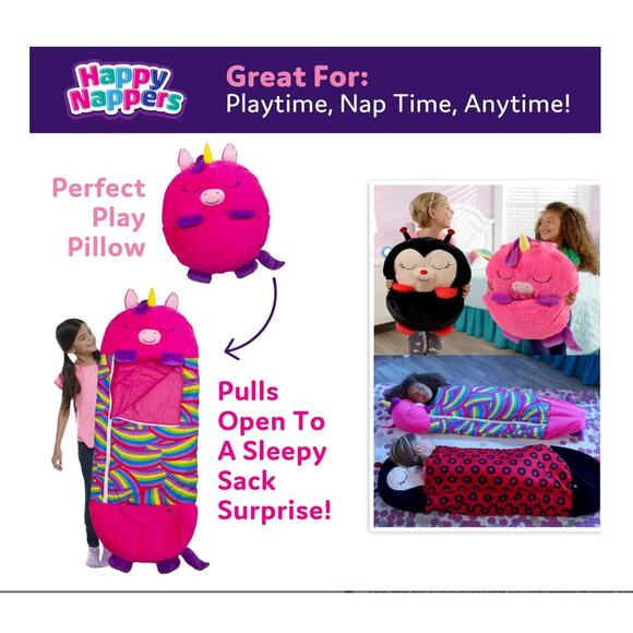 Happy Nappers: Pillow & Sleepy Sack: Medium - Pink Unicorn BeeBee - 54 x 20 - Picture 3 of 4